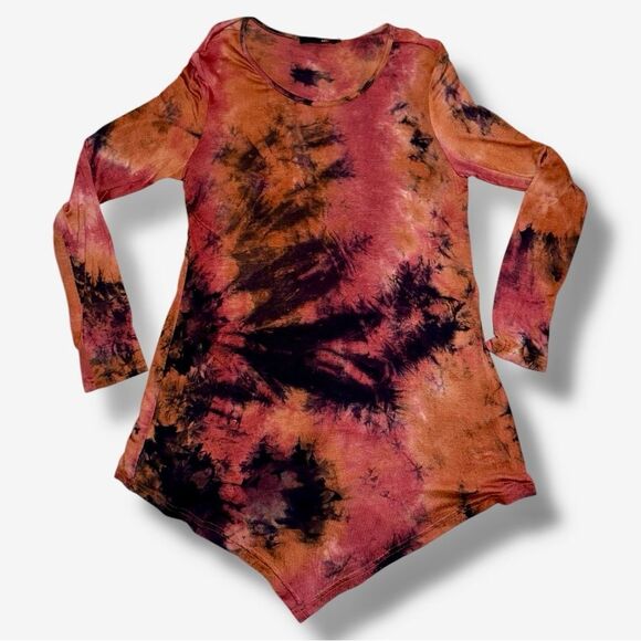 Boho DJT TIE DYE Pink/Orange HANKERCHIEF HEMLINE TUNIC Top Size Medium EUC - Picture 9 of 16